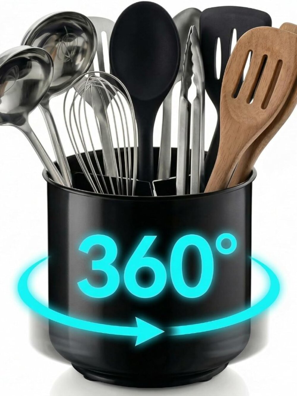 Plastic Rotating Black Utensil Holder Extra Large Kitchen Countertop Caddy